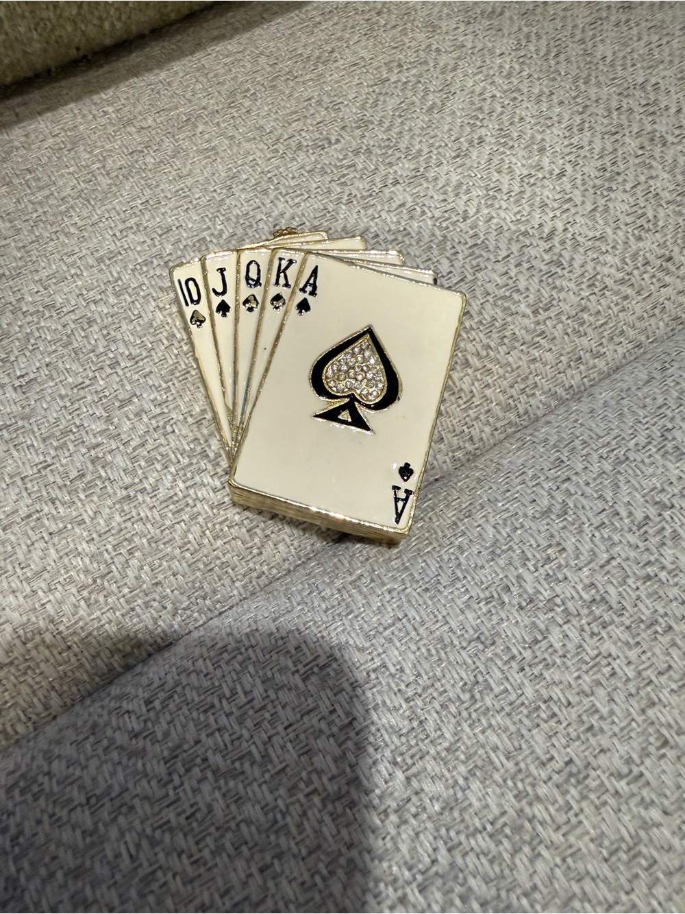 Playing Card Fan case- Ivory and Gold Spade Design